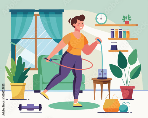 Home workout with resistance bands Vector illustration 