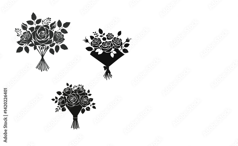 Naklejka premium Vintage Silhouette Bouquet with Roses and Buds