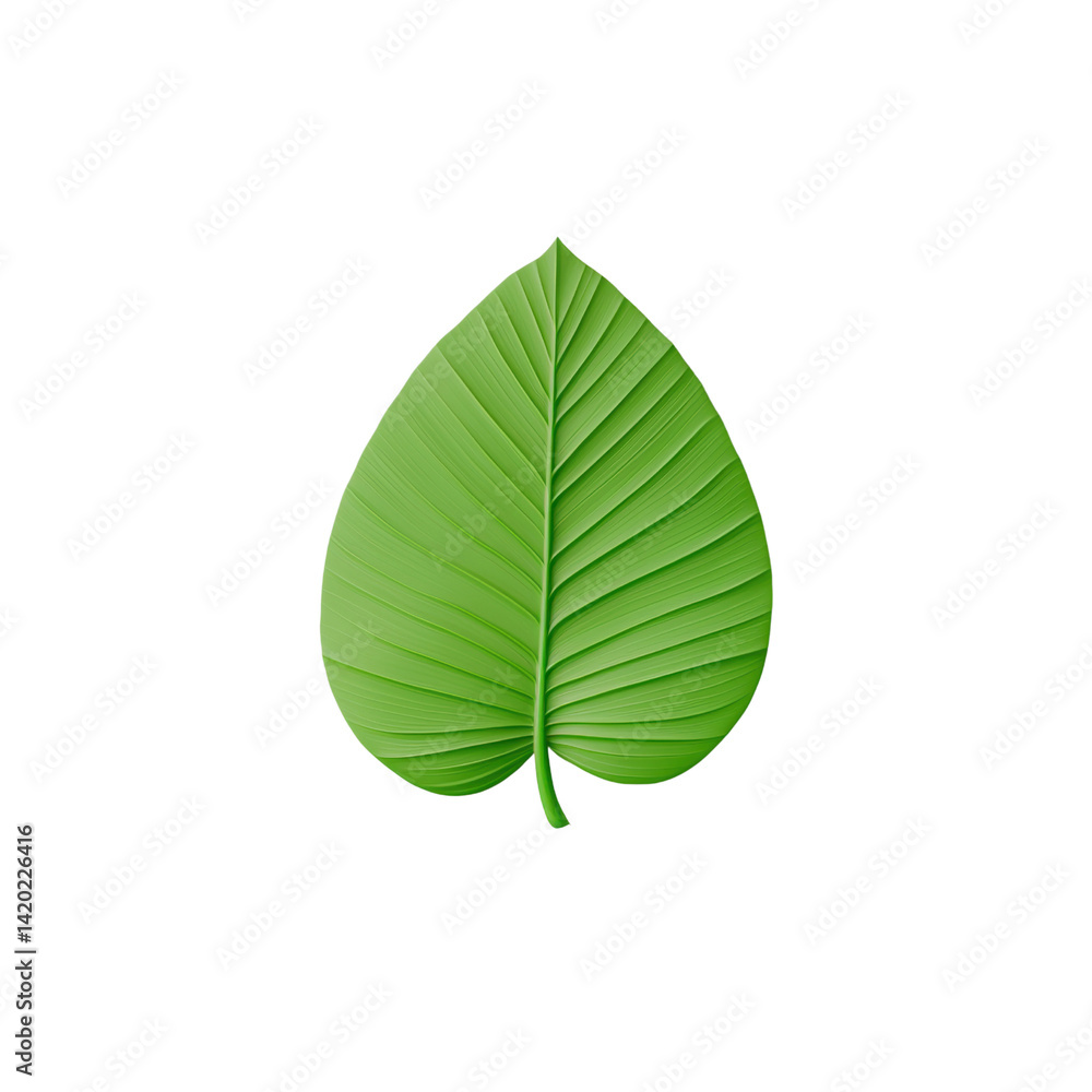 Large Green Leaf with Detailed Vein Structure on a White Background Large Green Leaf with Detailed Vein Structure on a White Background