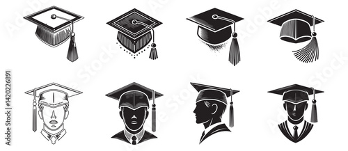 Graduation cap and graduate icon set for Academic Achievements