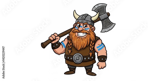 Cartoon viking warrior illustration friendly game asset character design