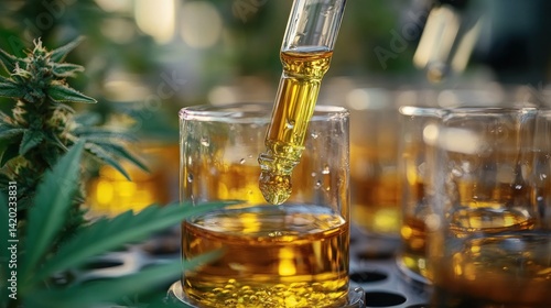 Cannabis oil extraction Dropper fills vials in greenhouse lab