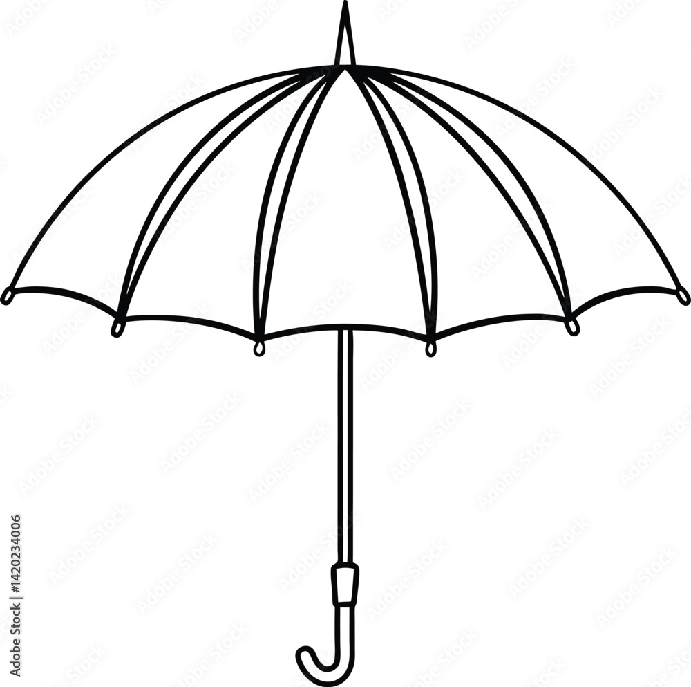 Simple Black Outline Drawing of an Umbrella with Curved Handle

