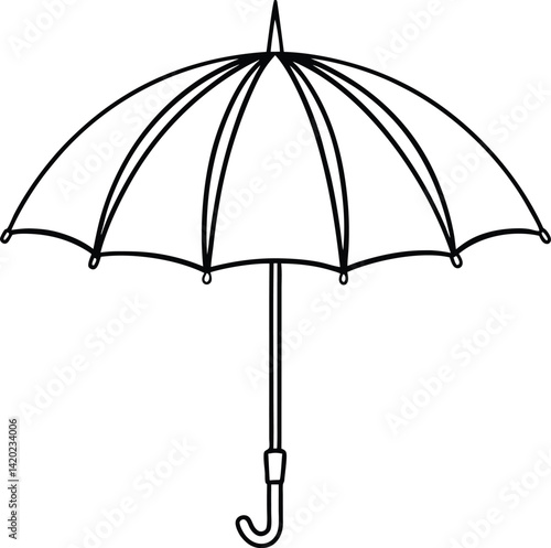 Simple Black Outline Drawing of an Umbrella with Curved Handle

