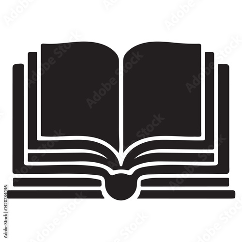Opened Book With Clipart Silhouette And Beautiful Open Logo Style Object For Education or literature is Shown isolated