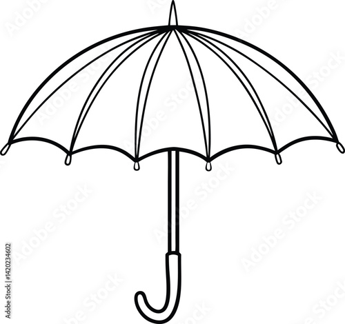 Simple Black Outline Drawing of an Umbrella with Curved Handle

