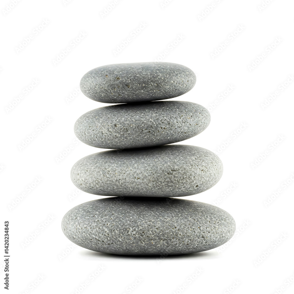 Stacked Grey Stones Represent Tranquility and Balance isolated on white background. Stacked Grey Stones Represent Tranquility and Balance isolated on white background.