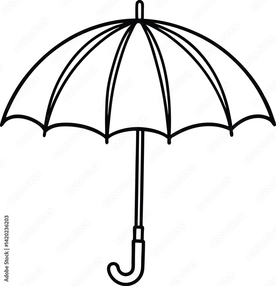 Simple Black Outline Drawing of an Umbrella with Curved Handle
Simple Black Outline Drawing of an Umbrella with Curved Handle
