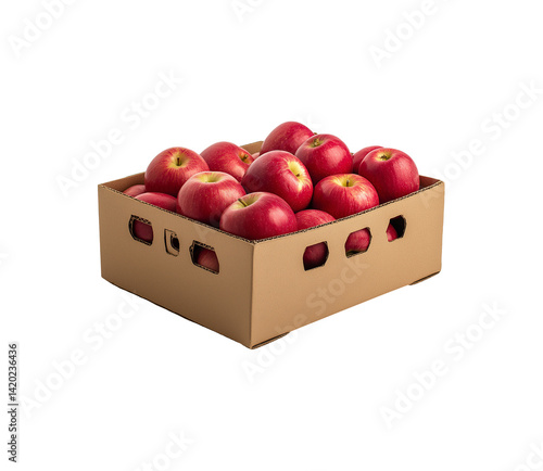 Fresh Red Apple in Cardboard Box