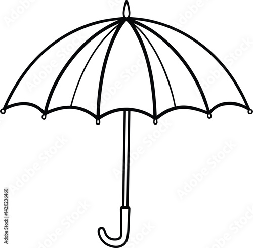 Simple Black Outline Drawing of an Umbrella with Curved Handle

