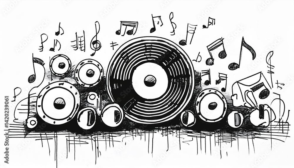 Obraz premium Music icons that look like they were hastily drawn by hand