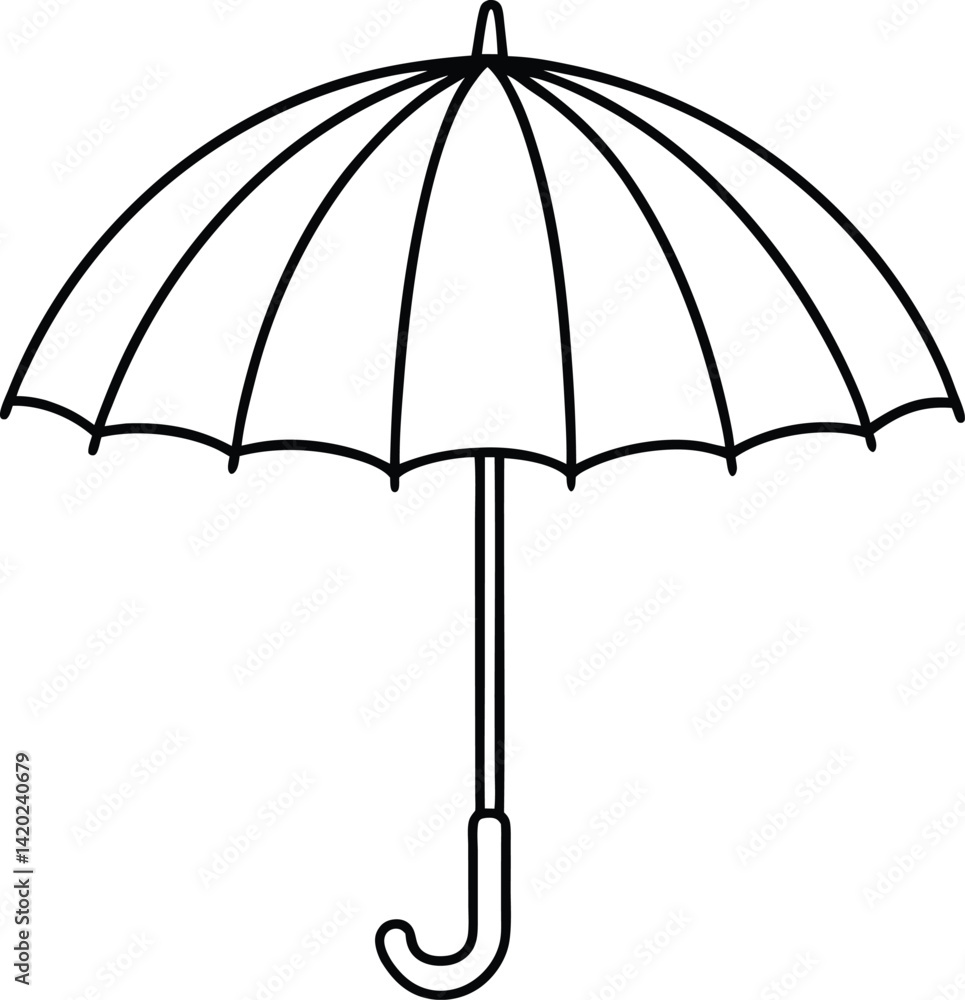 Simple Black Outline Drawing of an Umbrella with Curved Handle
Simple Black Outline Drawing of an Umbrella with Curved Handle