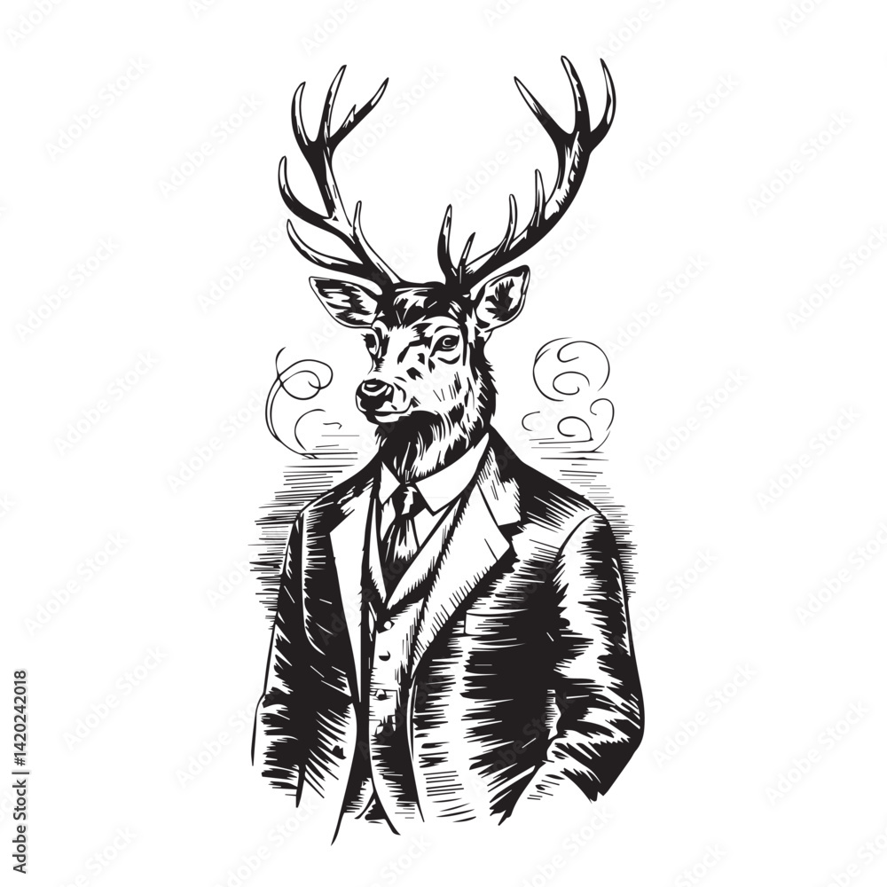 Fototapeta premium Mature Deer in Suit – Vintage Gentleman Vector Art