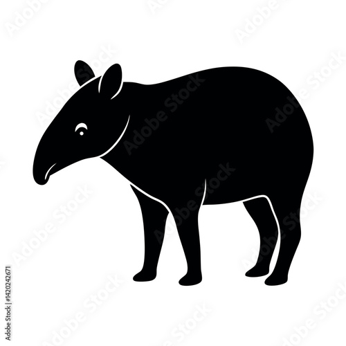 Outline of Malayan Tapir on White Background