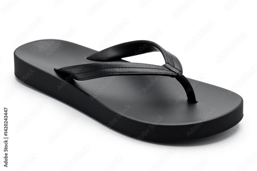 Single black flip-flop isolated on white background, vacation, relaxation Single black flip-flop isolated on white background, vacation, relaxation