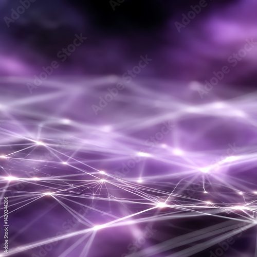 Purple Network of Interconnected Lines and Nodes Displaying a Global Data Connection and Communication.