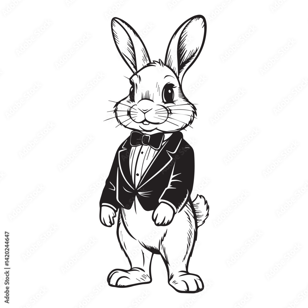 Obraz premium Classy Tuxedo Rabbit – Vintage Vector Illustration