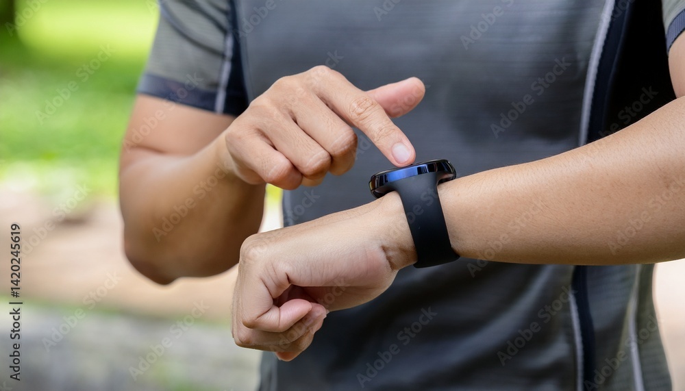 Fototapeta premium Person checking time and heart rate on sports watch