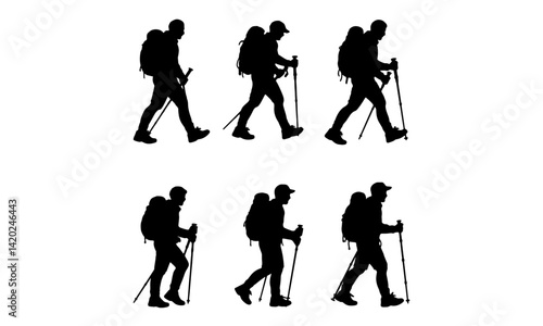 Trailblazing Wanderers - Set of 6 Hiker Vector Silhouettes