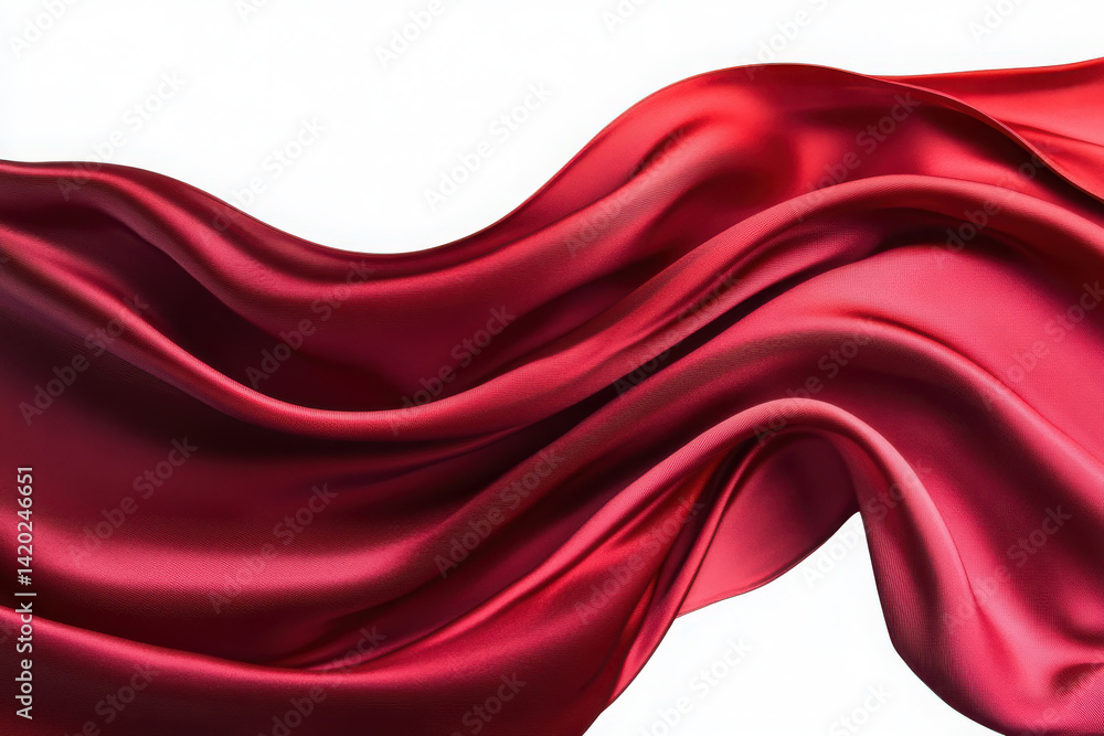 Obraz premium Elegant red silk fabric draping smoothly isolated on a white background for a luxurious and vibrant display