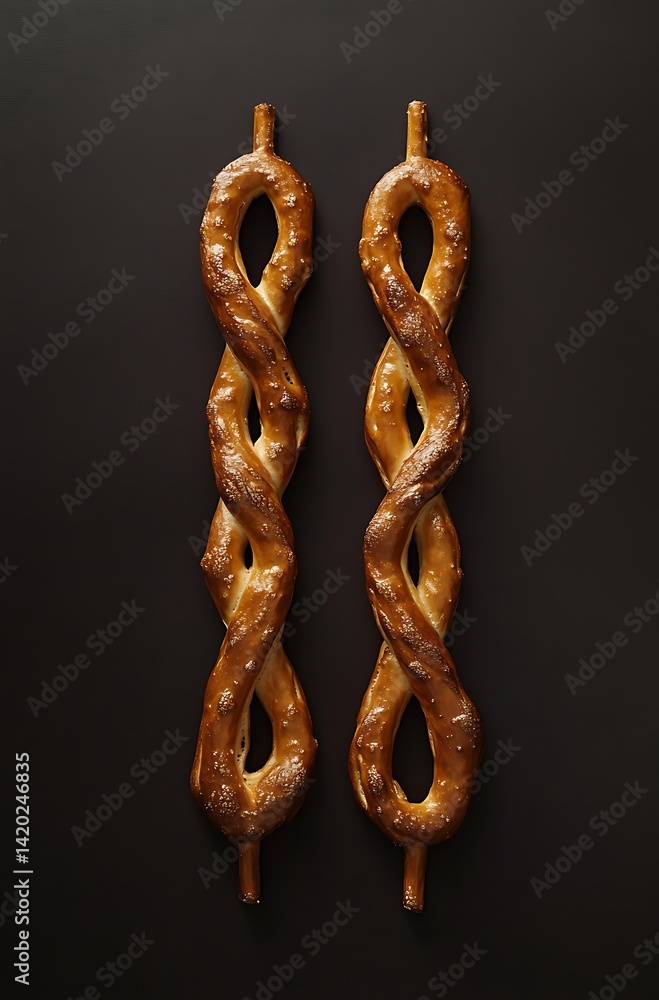 Obraz premium Three pretzels on a brown background