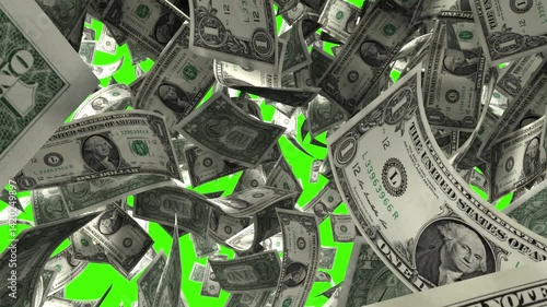 Extreme close up one us dollar bill falling green screen