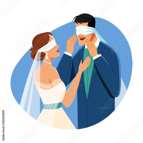 A flat style illustration of a blindfold couple