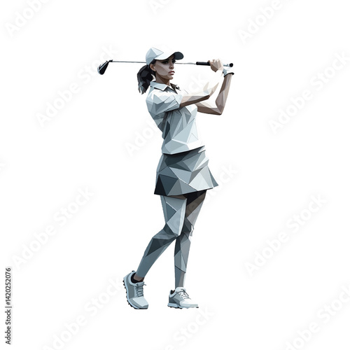 Golfer swings club on a course during a sunny day, showcasing perfect form and concentration in a competitive atmosphere