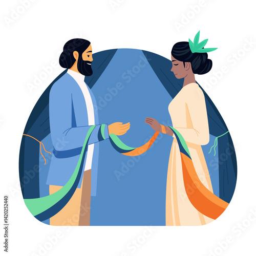 A flat style illustration showing a wedding ritual