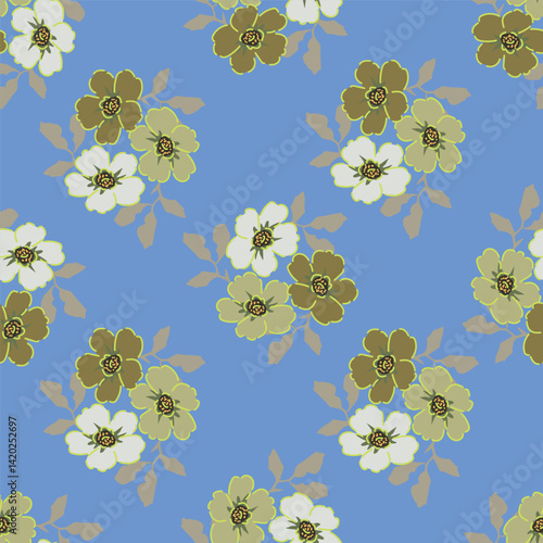 Vintage seamless floral pattern. Liberty style background of small mauve and lilac flowers. Small flowers scattered over a white background. Stock for printing on surfaces