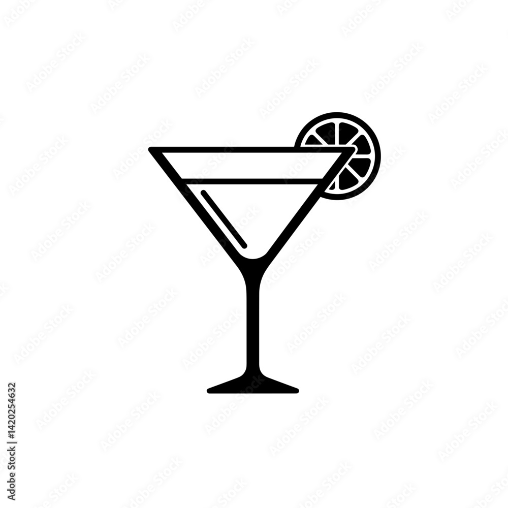 Flat Icon of a Cocktail Glass with Lime Slice for Travel and Tourism, Vacation Planning, Hospitality Business, and Event Promotion Flat Icon of a Cocktail Glass with Lime Slice for Travel and Tourism, Vacation Planning, Hospitality Business, and Event Promotion