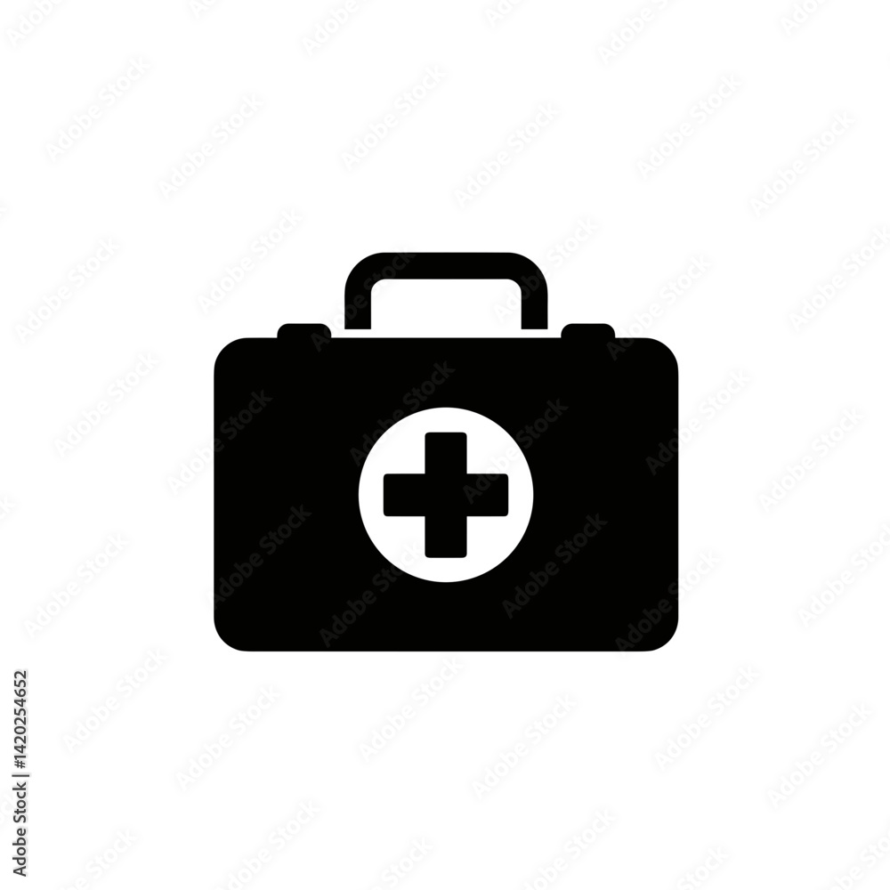 First Aid Kit Icon in Minimalist Black Style for Health Blogs, Emergency Preparedness Websites, Safety Awareness, and First-Aid Training Materials First Aid Kit Icon in Minimalist Black Style for Health Blogs, Emergency Preparedness Websites, Safety Awareness, and First-Aid Training Materials