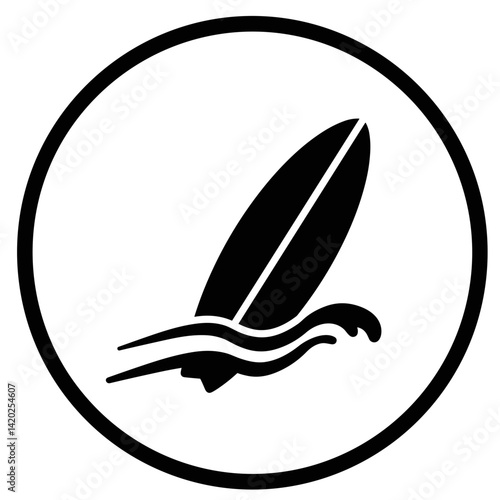 Surfboard Icon with Wave Design for Beach Lifestyle Blogs, Water Sports Websites, Summer Vacation Material, and Outdoor Adventure Content -