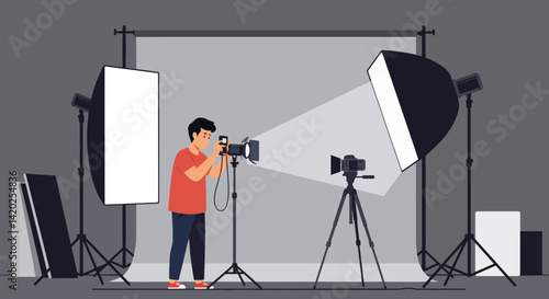 Photographer capturing images in a studio setup  