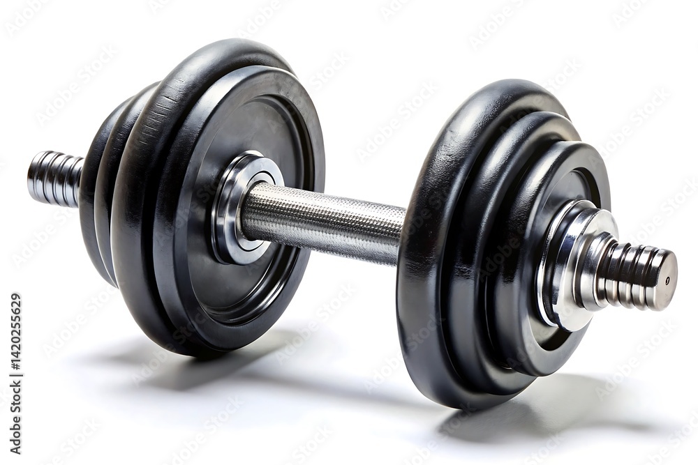 Fototapeta premium yoga, yoga near me, hot yoga, face yoga, isolated, clip art, isolated Assets, A single dumbbell with black plates and a silver handle