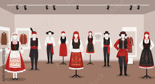 Traditional Costumes Displayed in a Fashion Gallery  