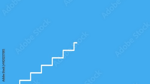 Simple animation of stairs rising up on blue background. Concept of business success, climbing career ladder.