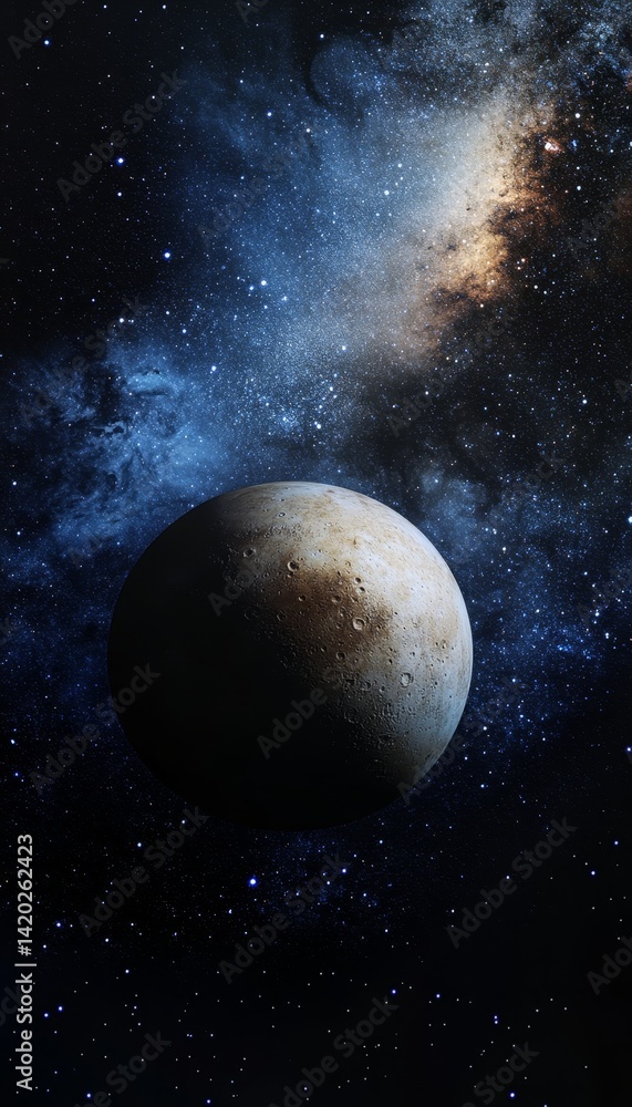 Stunning view of blue planet with eclipse in starry space, highlighting pluto s water ice discovery