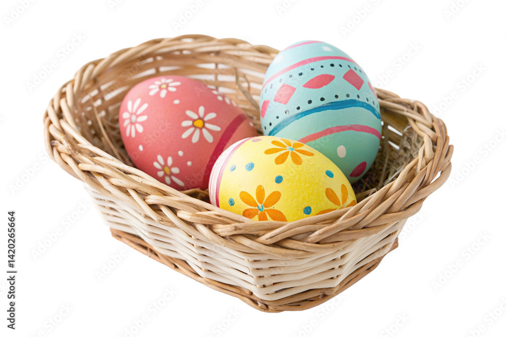 Hand-painted Easter Eggs in Wicker Basket Hand-painted Easter Eggs in Wicker Basket