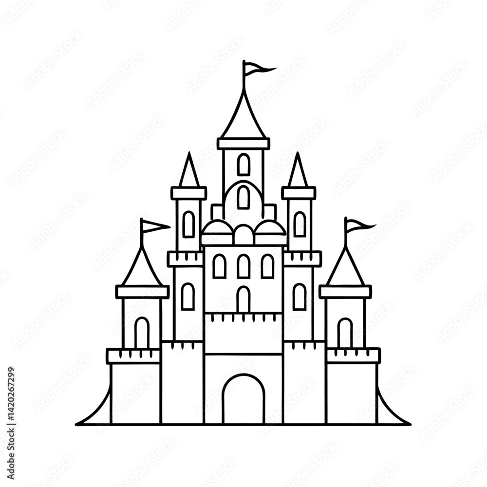 Old Castle Outline Drawing on White Background Old Castle Outline Drawing on White Background