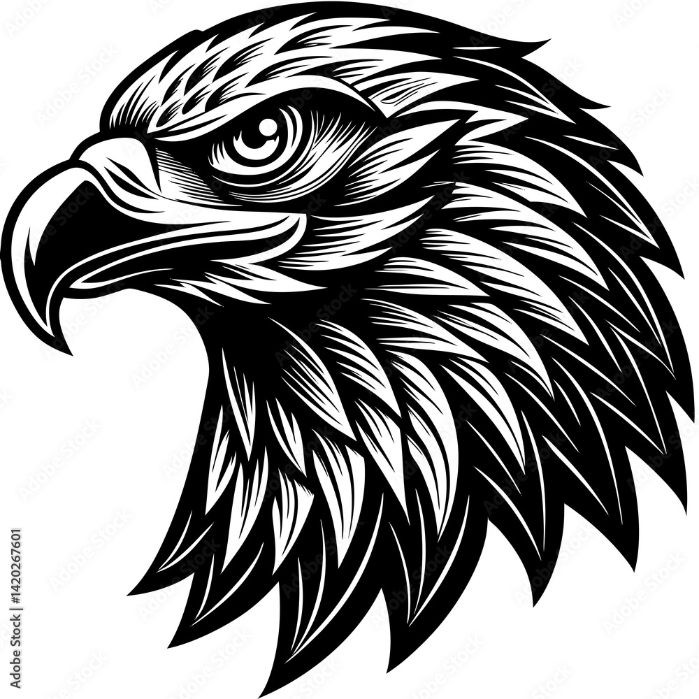 Majestic eagle head vector illustration, a wild bird mascot design with tribal art and sharp beak Majestic eagle head vector illustration, a wild bird mascot design with tribal art and sharp beak