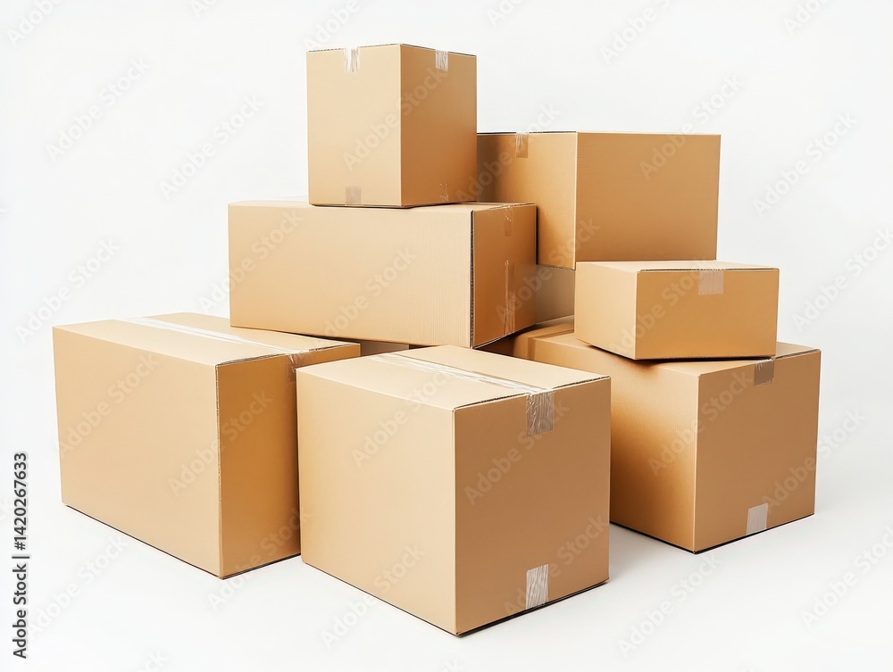 Cardboard boxes stacked on each other against a white background Cardboard boxes stacked on each other against a white background