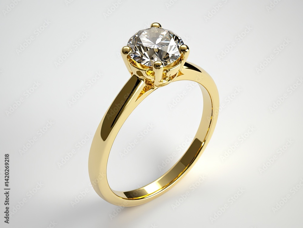 Solitaire diamond ring in yellow gold. Classic elegant design Solitaire diamond ring in yellow gold. Classic elegant design