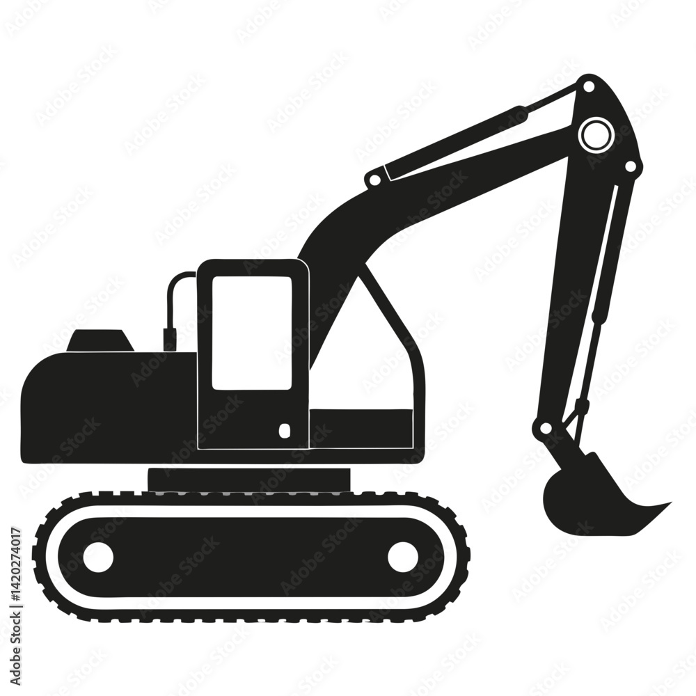 Silhouette Illustration of a Tracked Excavator with Boom and Bucket Extended Silhouette Illustration of a Tracked Excavator with Boom and Bucket Extended
