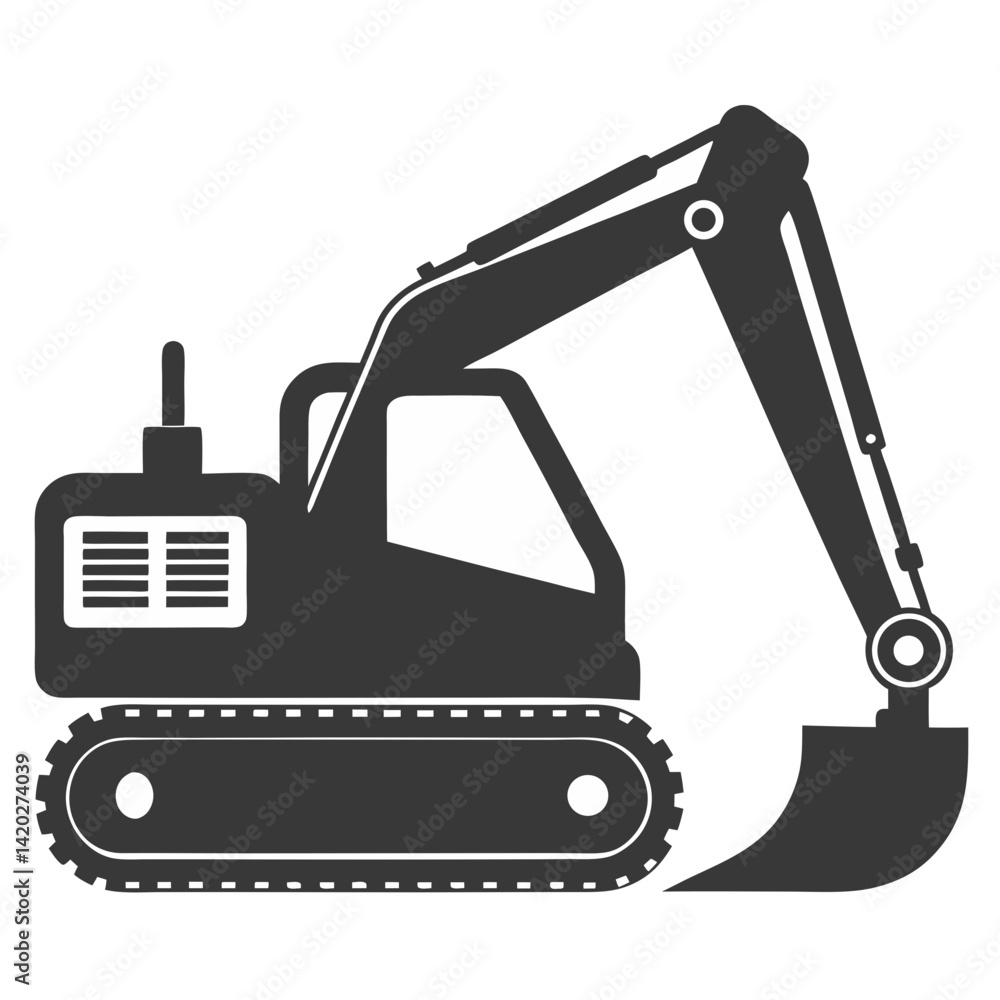 Silhouette Illustration of a Tracked Excavator with Boom and Bucket Extended Silhouette Illustration of a Tracked Excavator with Boom and Bucket Extended