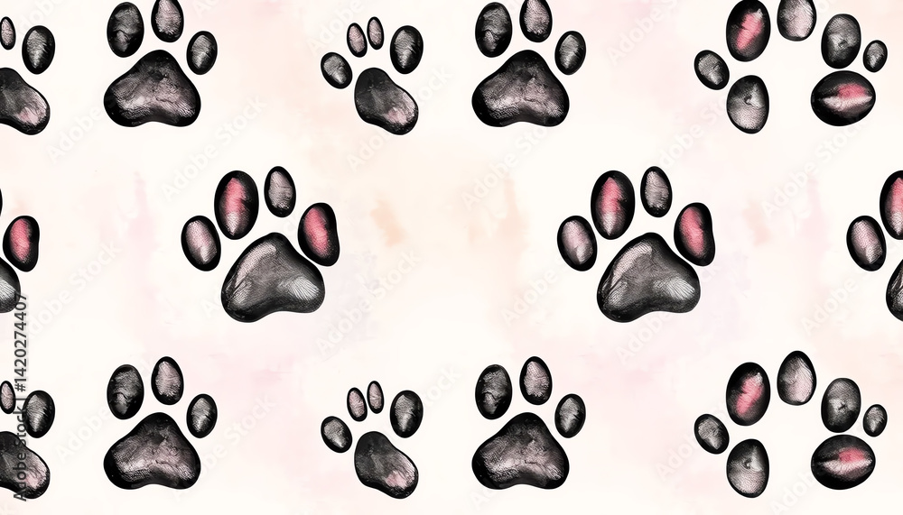 Fototapeta premium A playful and colorful pattern featuring adorable animal paw prints on a soft background, perfect for pet lovers.