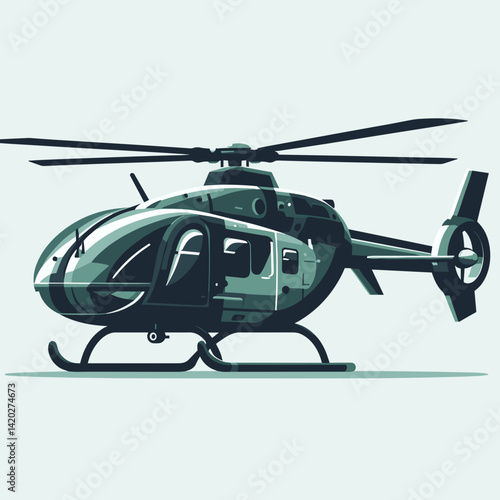 Helicopter Vector Illustration – Modern Aircraft Design on White Background
