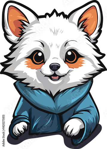 cute adorable white fox wearing bathrobe