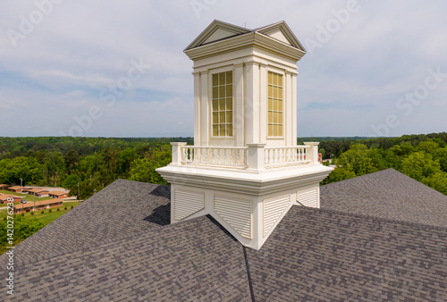 Sunny Day Time Drone Images of The South Eastern Baptist Theological Seminary in Wake Forest North Carolina Featuring Various Shingle and Slate Roofs