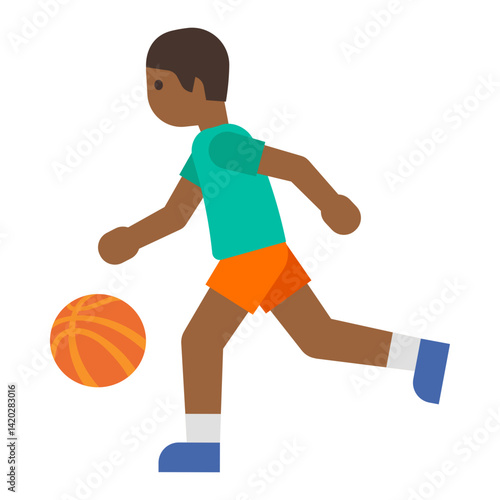 Boy Playing Basketball Clipart Illustration | Dribbling in Motion Isolated on White Background